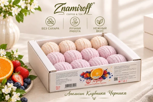 №1 Зефир БЕЗ САХАРА Ассорти №1(Апельсин-Клубника-Черника), 480г в Уссурийске