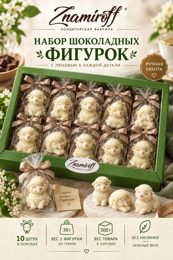 №1 Фигурный шоколад набор Овечки из белого шоколада(10шт по 30г) в Уссурийске
