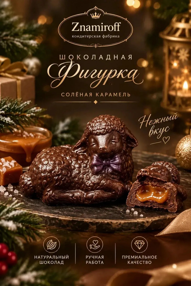  Шоколад фигурный "Овечка спящая" молочный шоколад с начинкой солёная карамель(блок 5шт по 70г) в Уссурийске