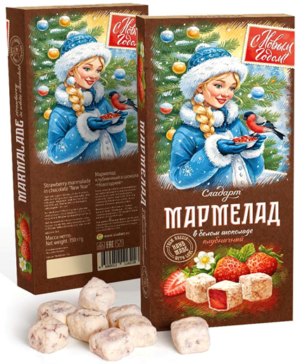  Сладарт(11621) Мармелад Новогодний "Снегурочка" Клубничный в белом шоколаде, 150г   в Уссурийске